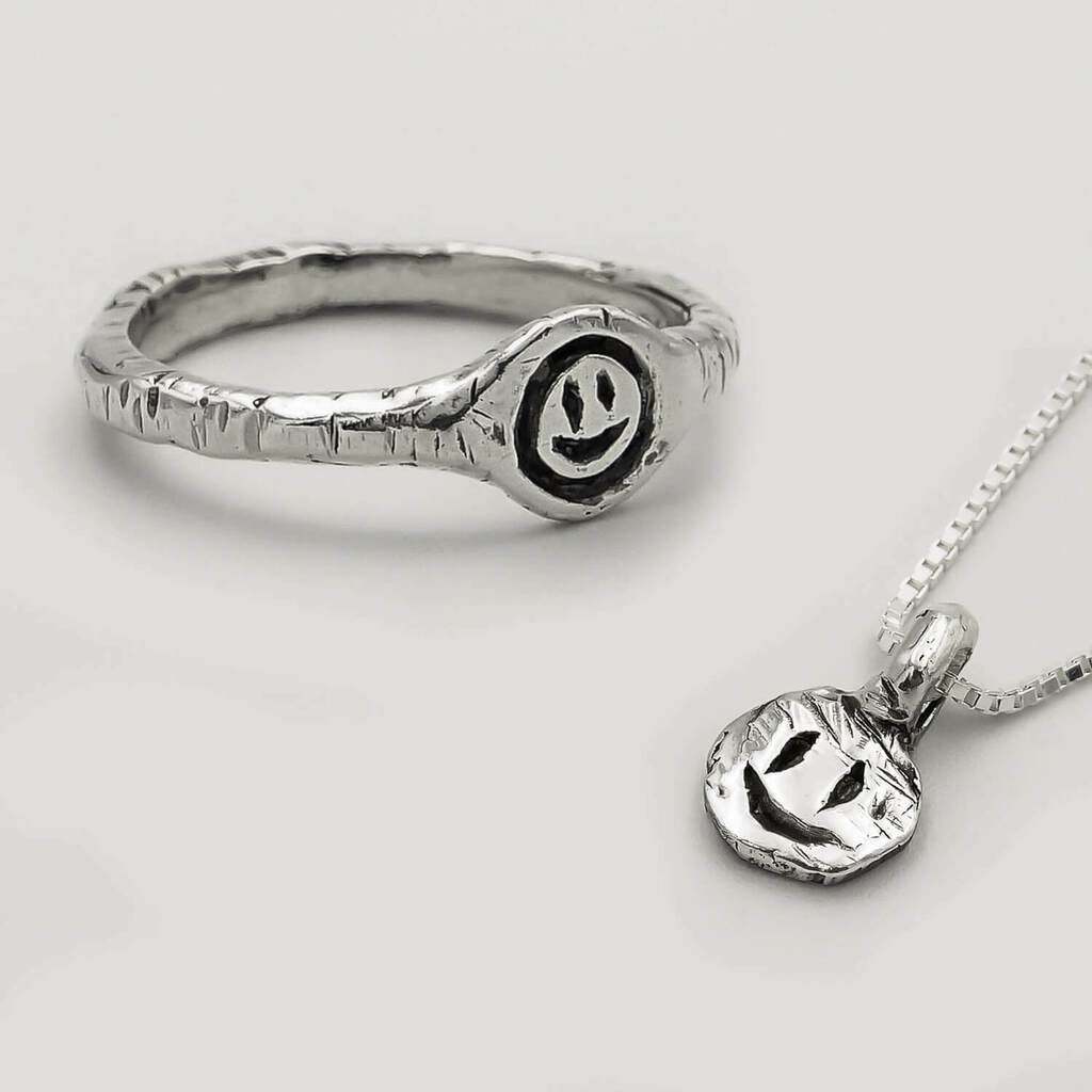 Mix Anel e Pingente Smiley - Prata 925