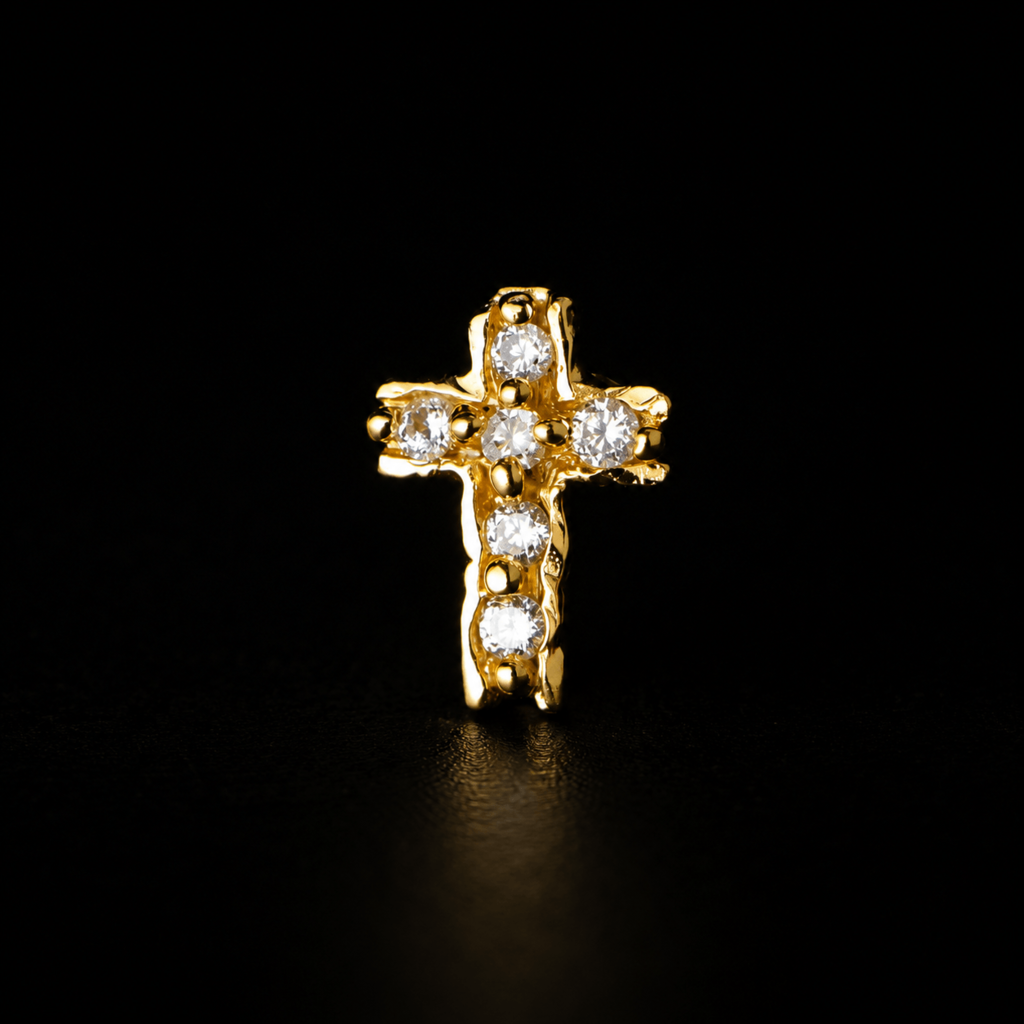 Broche Cruz Zircônia - Banho Ouro