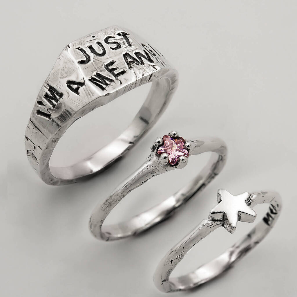 Mix Anéis Abelha Rainha, Às Quartas Usamos... Zircônia Rosa e Estrela - Prata 925