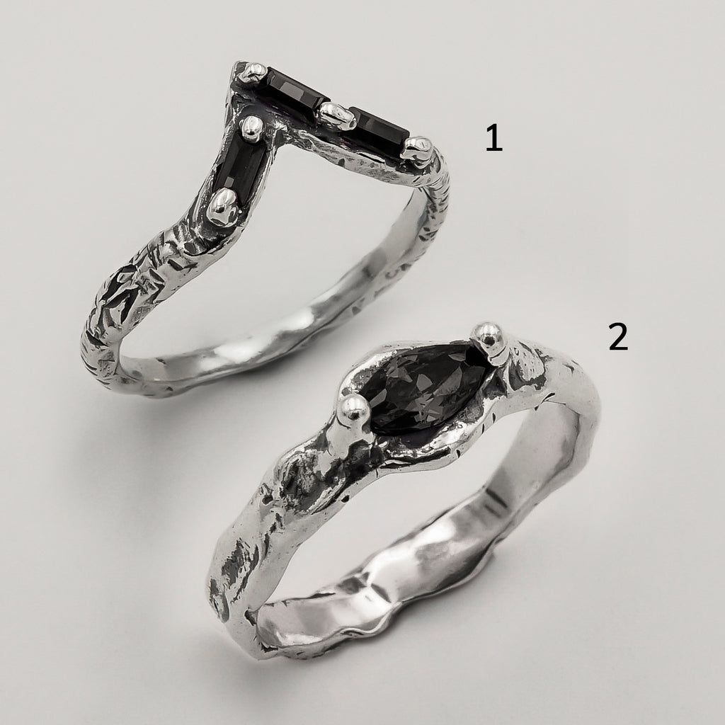 Mix Anéis Crown e Encanto Ônix - Prata 925