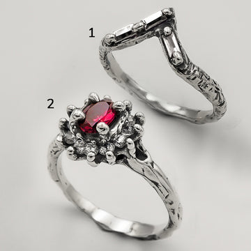 Mix Anéis Crown Zircônia e Eu Rubi - Prata 925