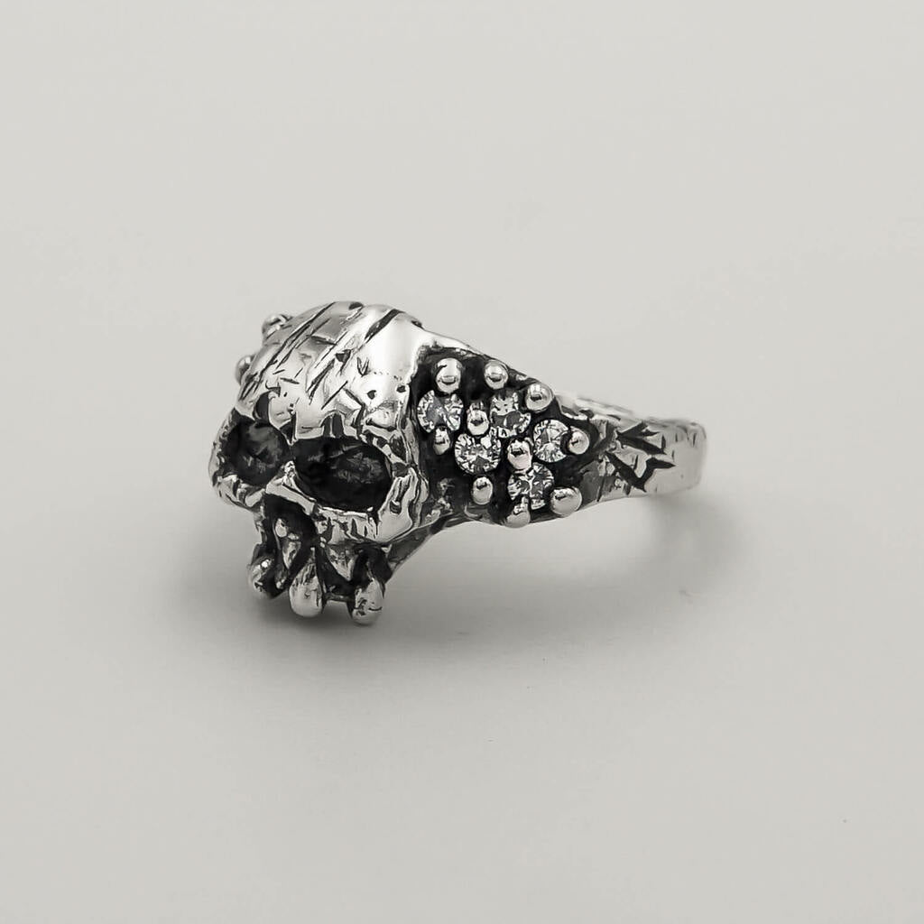 Anel Grave Skull Zircônia - Prata 925