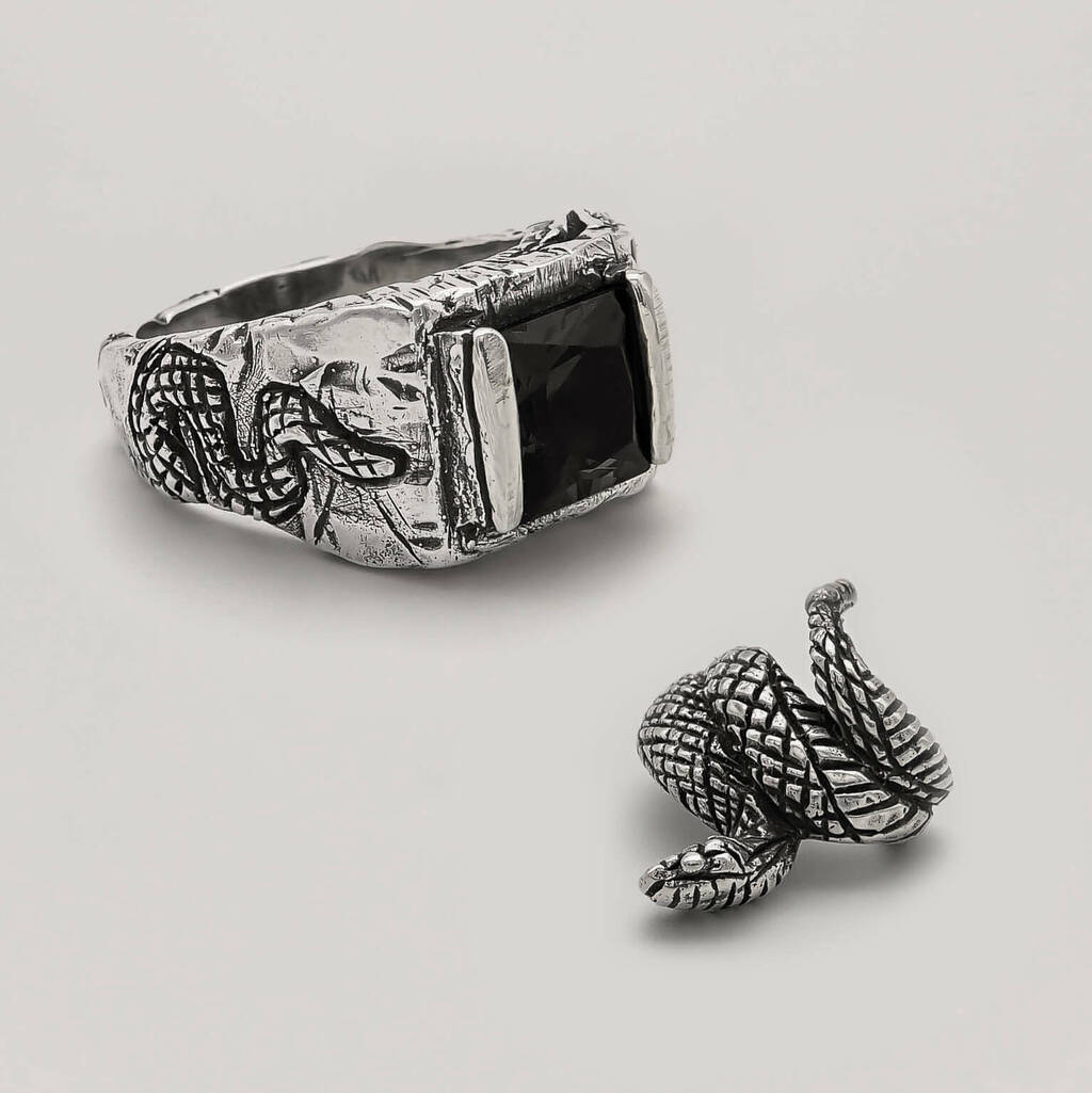Mix Anel Revit Ônix e Ear Cuff Vibor - Prata 925