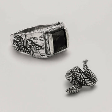 Mix Anel Revit Ônix e Ear Cuff Vibor - Prata 925