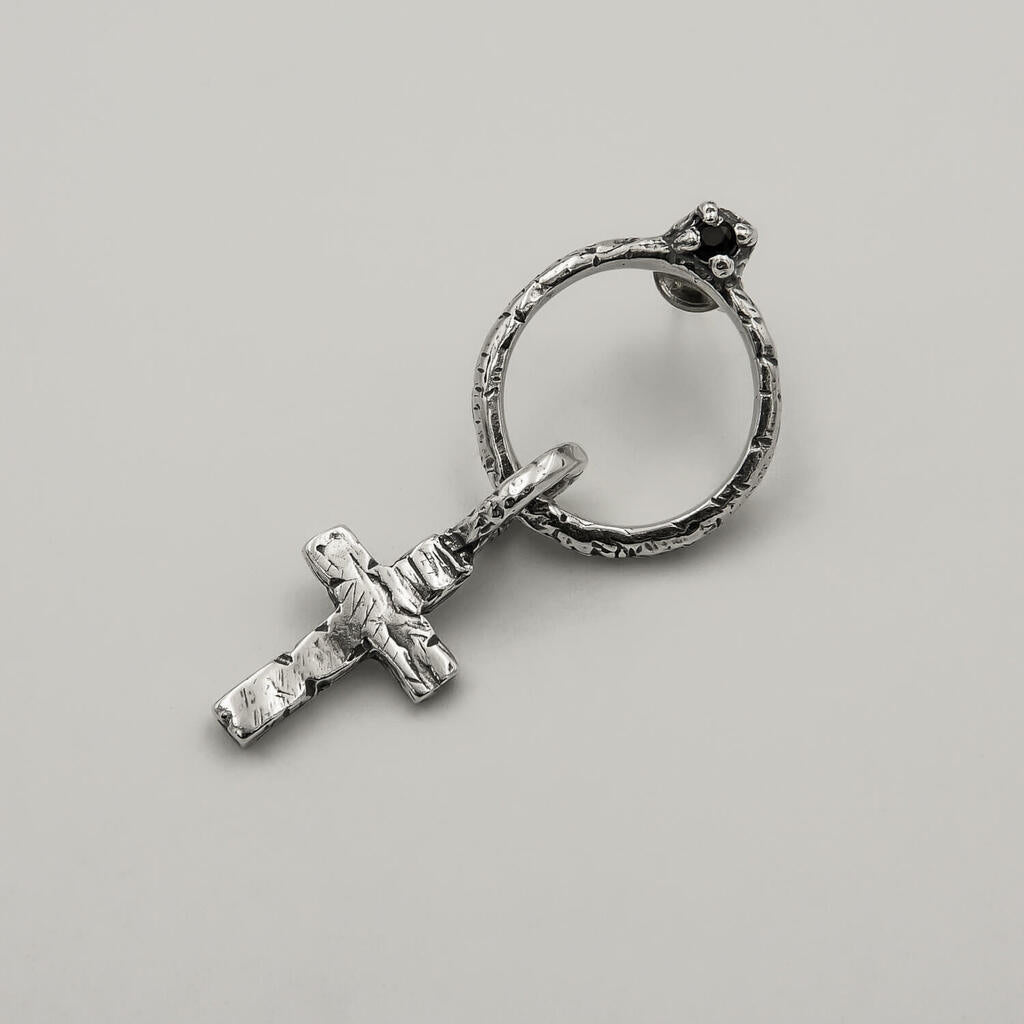 Mix Anel Grave Skull Zircônia e Brinco God - Prata 925