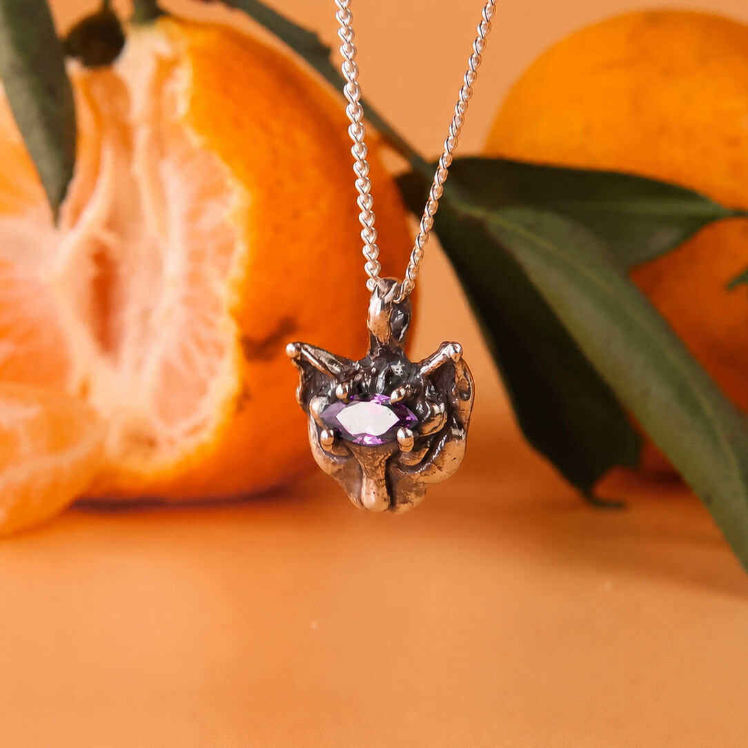 Pingente Felina Ametista - Prata 925