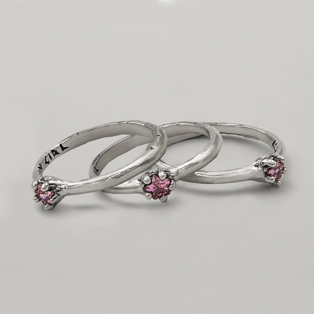 Trio Alianças Às Quartas Usamos... Zircônia Rosa - Prata 925